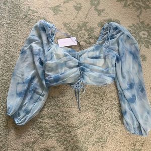 American Threads Cropped Blue Blouse